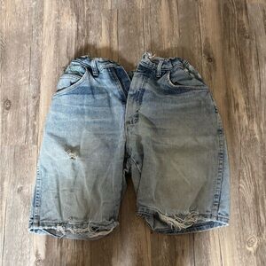 Distressed Wrangler Hero Embroidered Denim Shorts